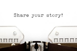 Share Your Story typed on a old typewriter.